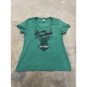 Harley-Davidson Shirt Womens XL Green Scoop Neck Eagle Graphic Jacksonville FL